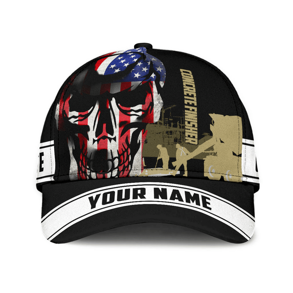 Adeenyc Custom Name A Concrete Finisher American Flag Skull Baseball Cap, Concreter Classic Cap Hat 3D Full Print Trucker Hats Custom Hats Gifts For Men & Women