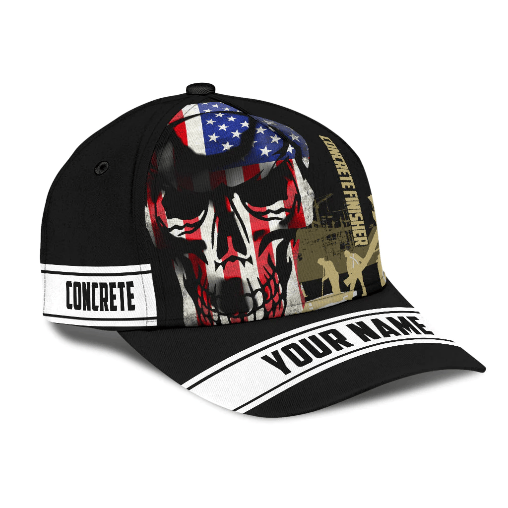 Adeenyc Custom Name A Concrete Finisher American Flag Skull Baseball Cap, Concreter Classic Cap Hat 3D Full Print Trucker Hats Custom Hats Gifts For Men & Women