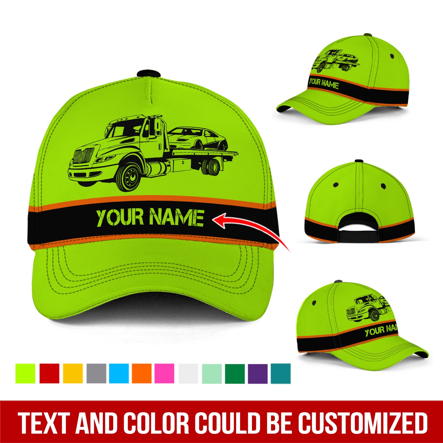 Adeenyc Custom Name And Color Love Tow Truck Classic Hat Baseball Cap Trucker Hats Custom Hats Gifts For Men & Women