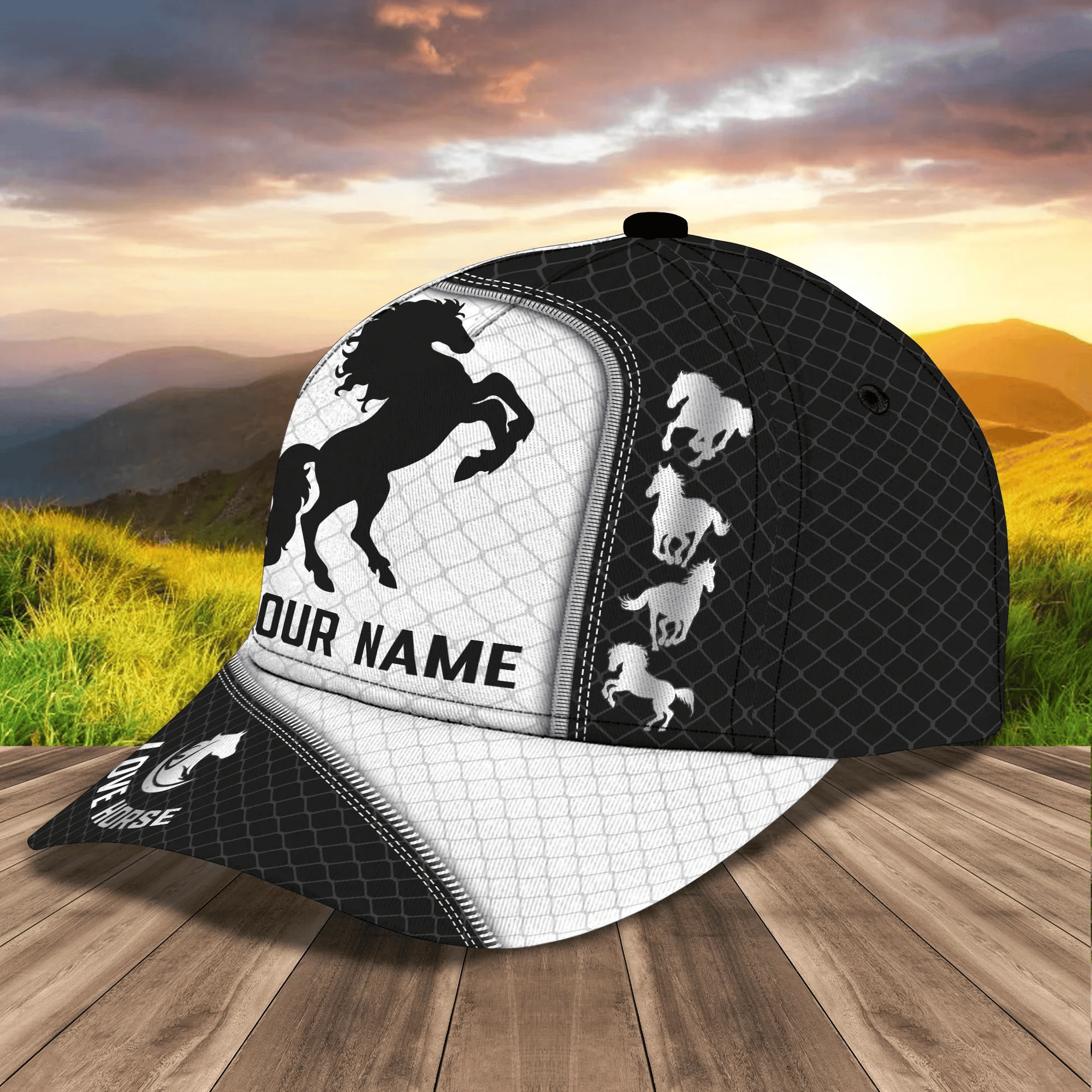Adeenyc Custom Name Brown Horse Equestrian Printing Baseball Cap Hat, 3D Baseball Horse Caps Trucker Hats Custom Hats Gifts For Men & Women