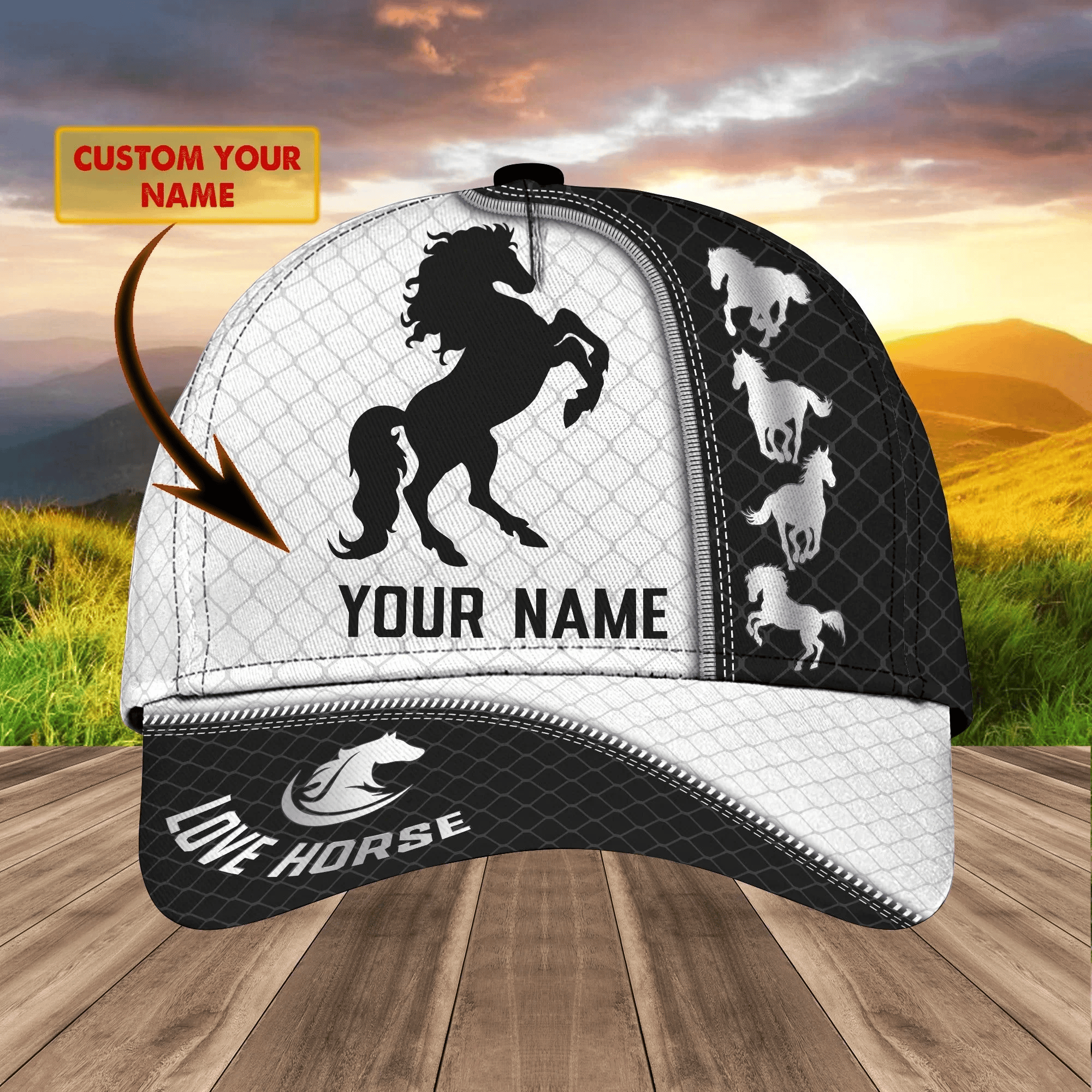 Adeenyc Custom Name Brown Horse Equestrian Printing Baseball Cap Hat, 3D Baseball Horse Caps Trucker Hats Custom Hats Gifts For Men & Women