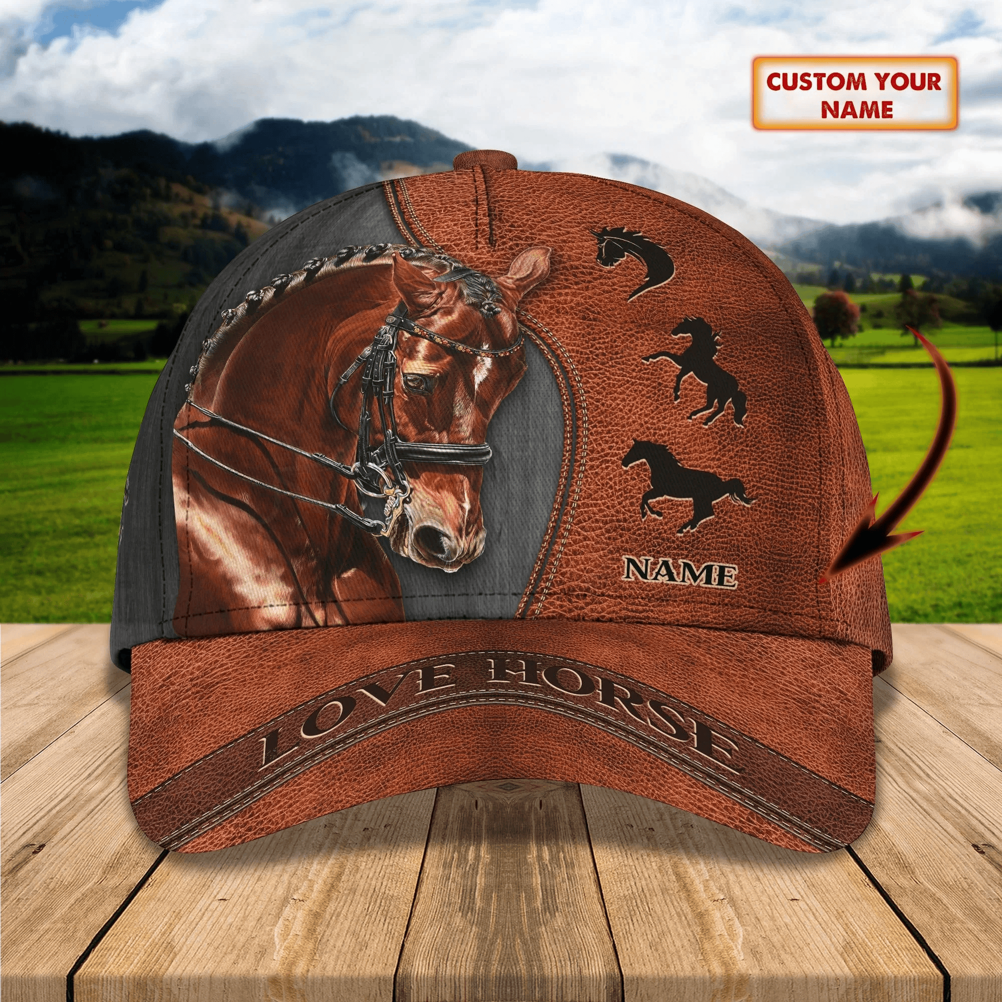 Adeenyc Custom Name Brown Horse Equestrian Printing Baseball Cap Hat, 3D Baseball Horse Caps Trucker Hats Custom Hats Gifts For Men & Women