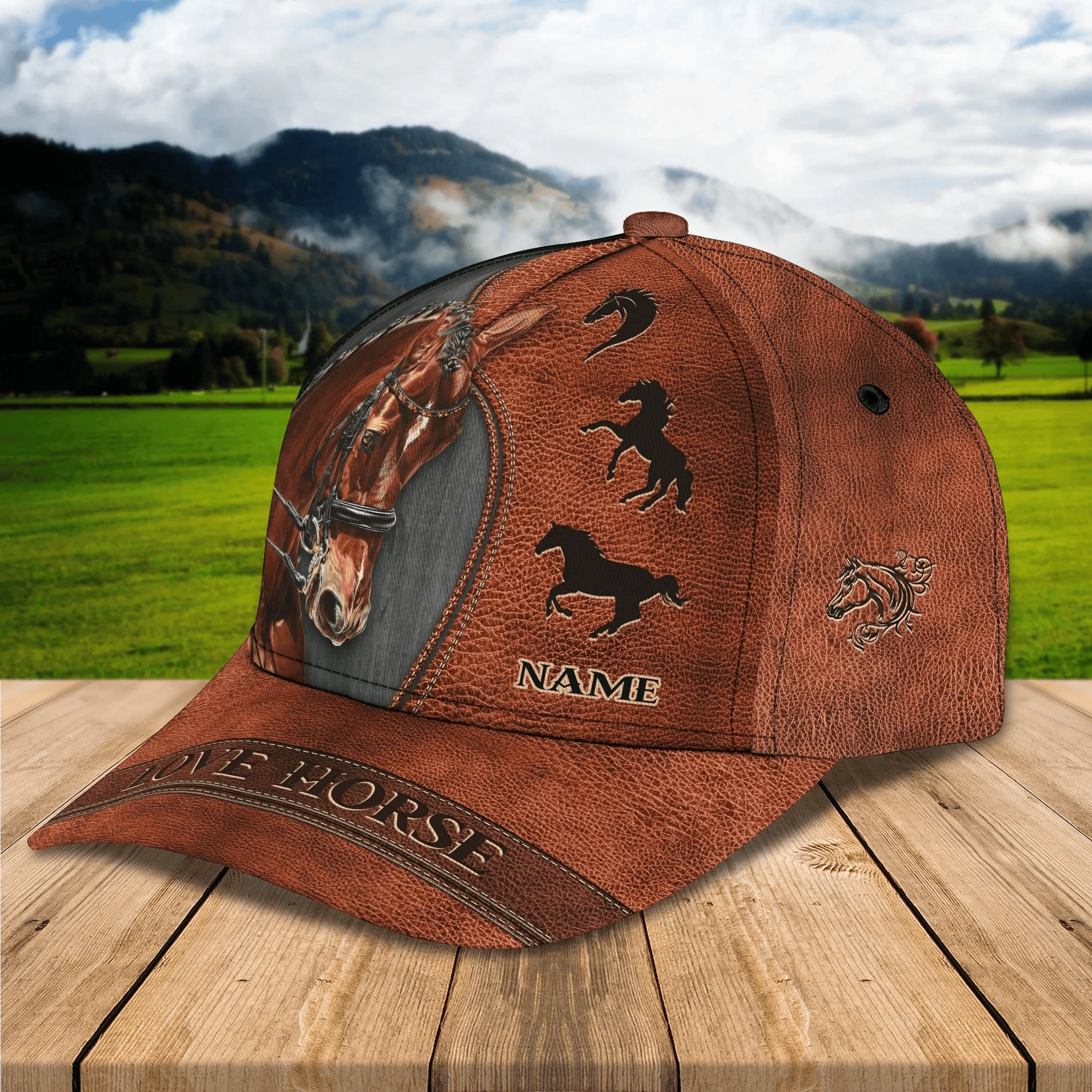 Adeenyc Custom Name Brown Horse Equestrian Printing Baseball Cap Hat, 3D Baseball Horse Caps Trucker Hats Custom Hats Gifts For Men & Women