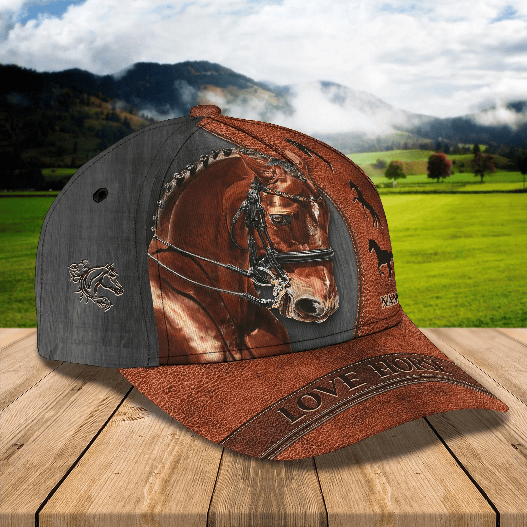 Adeenyc Custom Name Brown Horse Equestrian Printing Baseball Cap Hat, 3D Baseball Horse Caps Trucker Hats Custom Hats Gifts For Men & Women