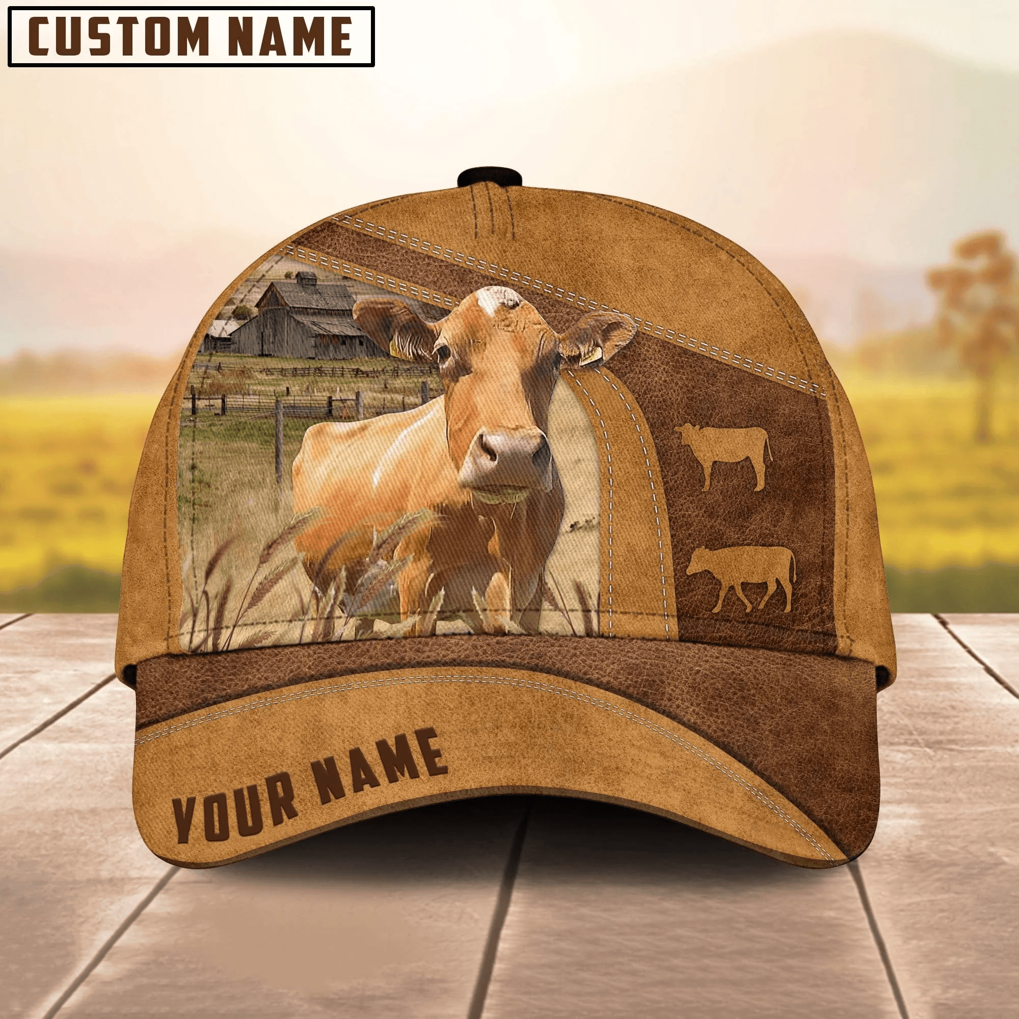 Adeenyc Custom Name Guernsey Cale 3D Cap 3D All Over Print Baseball Cap, Cap For Farm Lovers, Animal Cap, Leather Pattern Cap Trucker Hats Custom Hats Gifts For Men & Women