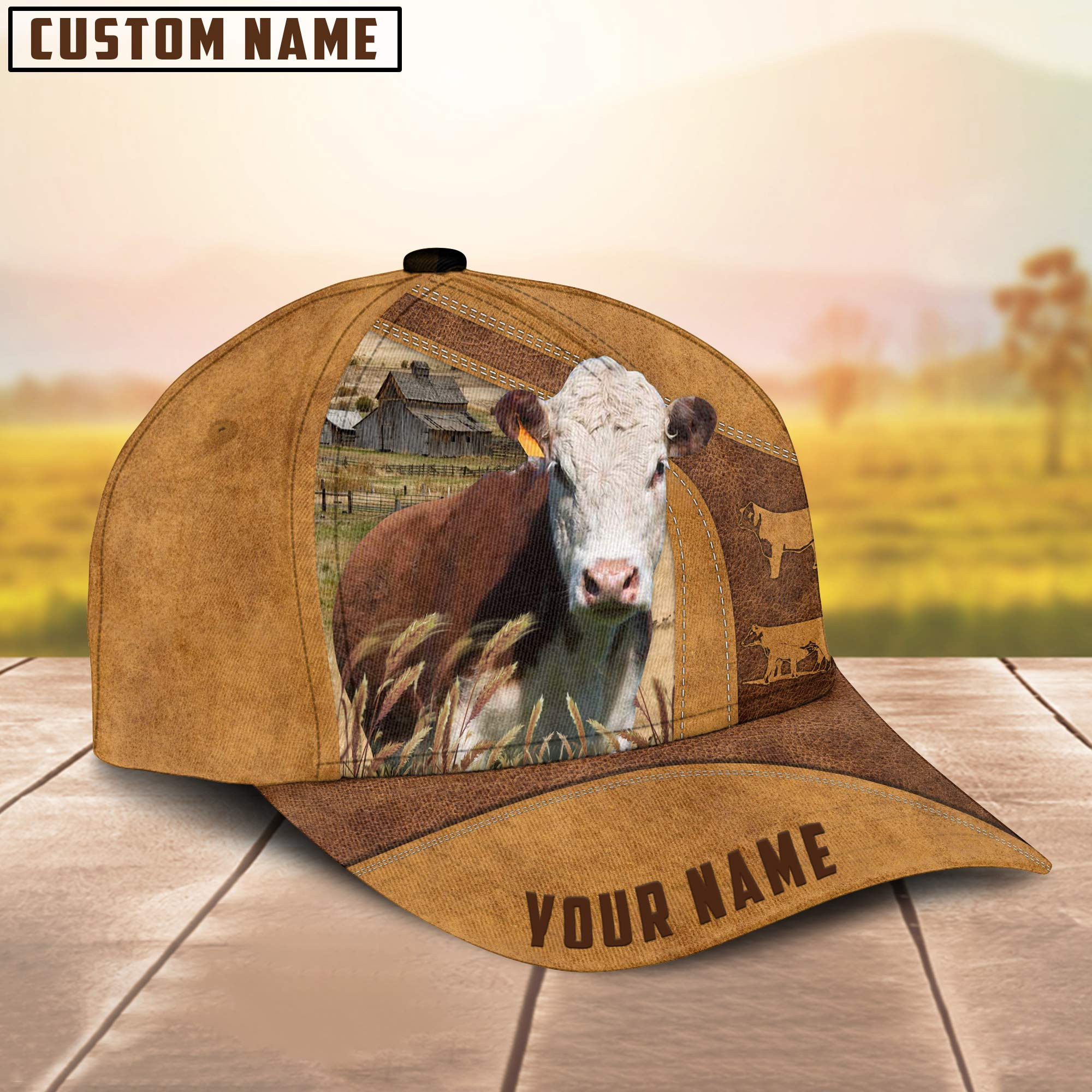 Adeenyc Custom Name Hereford Cattle Cap, Cattle Hat, Farm Baseball Hat, Cap Hat For Farmer Farm Lover Trucker Hats Custom Hats Gifts For Men & Women