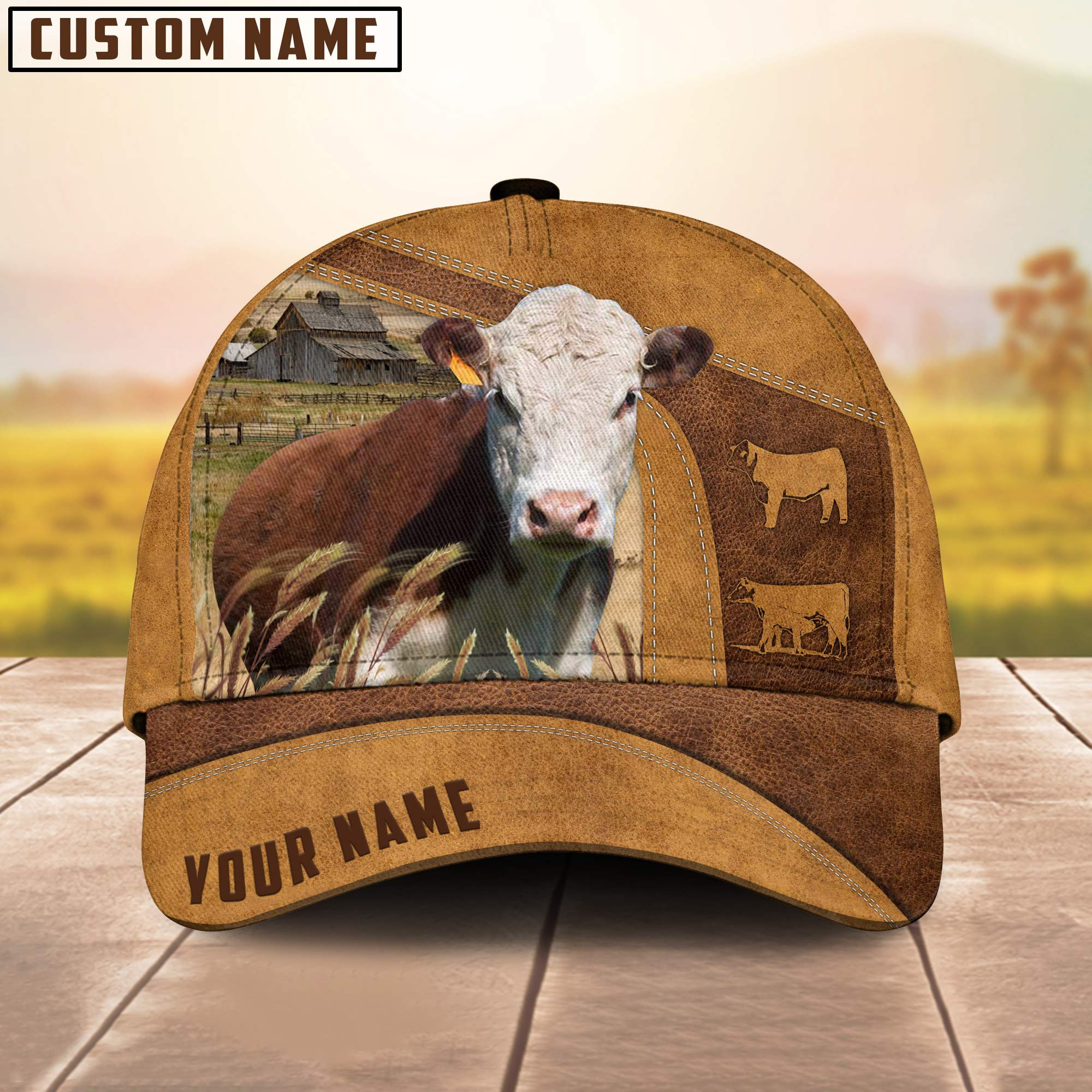 Adeenyc Custom Name Hereford Cattle Cap, Cattle Hat, Farm Baseball Hat, Cap Hat For Farmer Farm Lover Trucker Hats Custom Hats Gifts For Men & Women