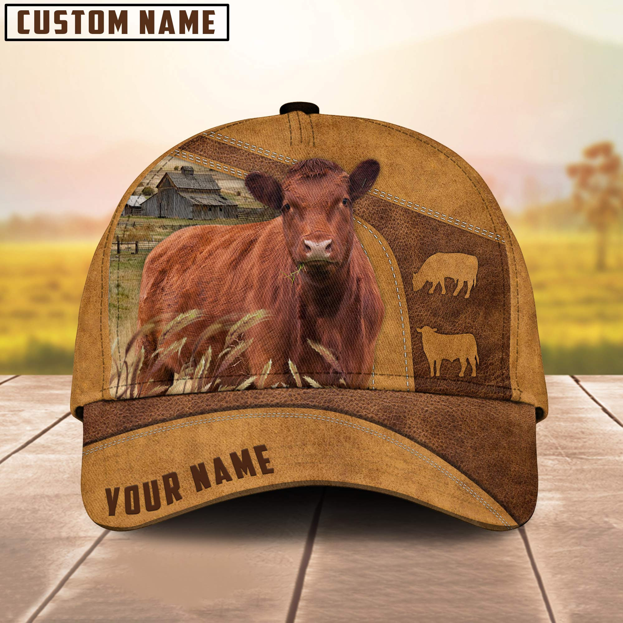 Adeenyc Custom Name Red Angus Cale 3D Cap 3D All Over Print Baseball Cap, Cap For Farm Lovers, Animal Cap, Leather Pattern Cap Trucker Hats Custom Hats Gifts For Men & Women