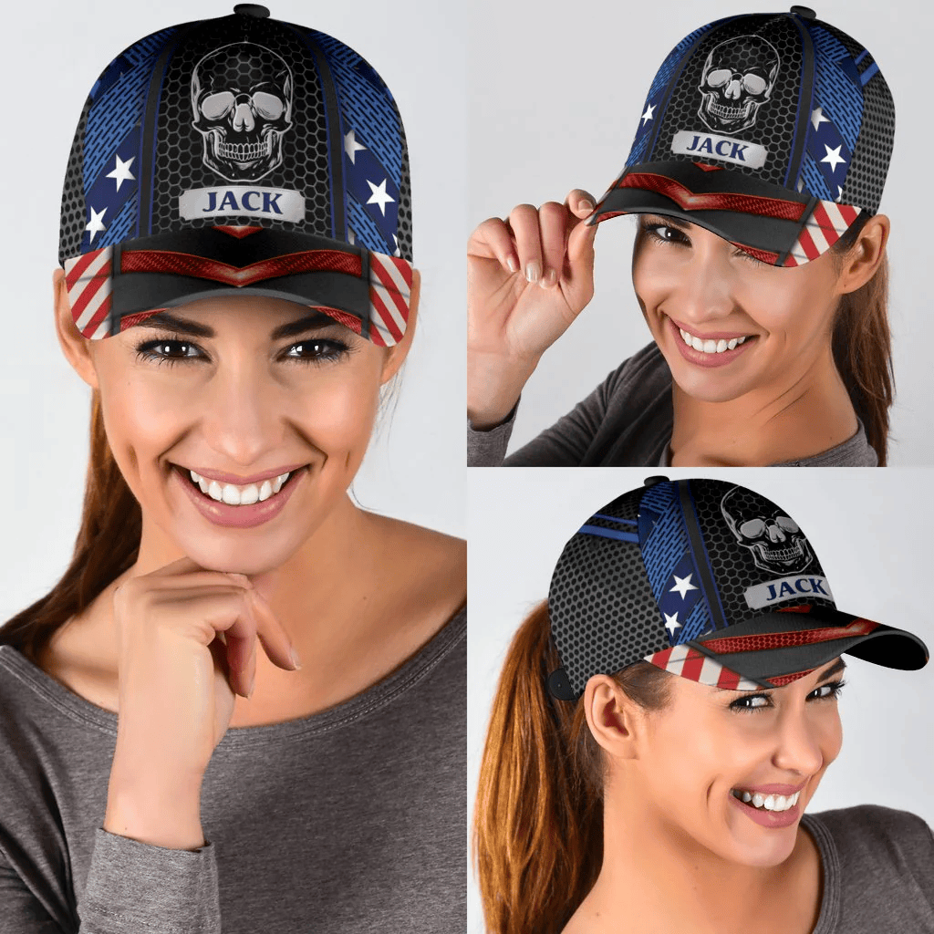 Adeenyc Custom Name Skull Baseball Cap Hat For Men And Women Trucker Hats Custom Hats Gifts For Men & Women