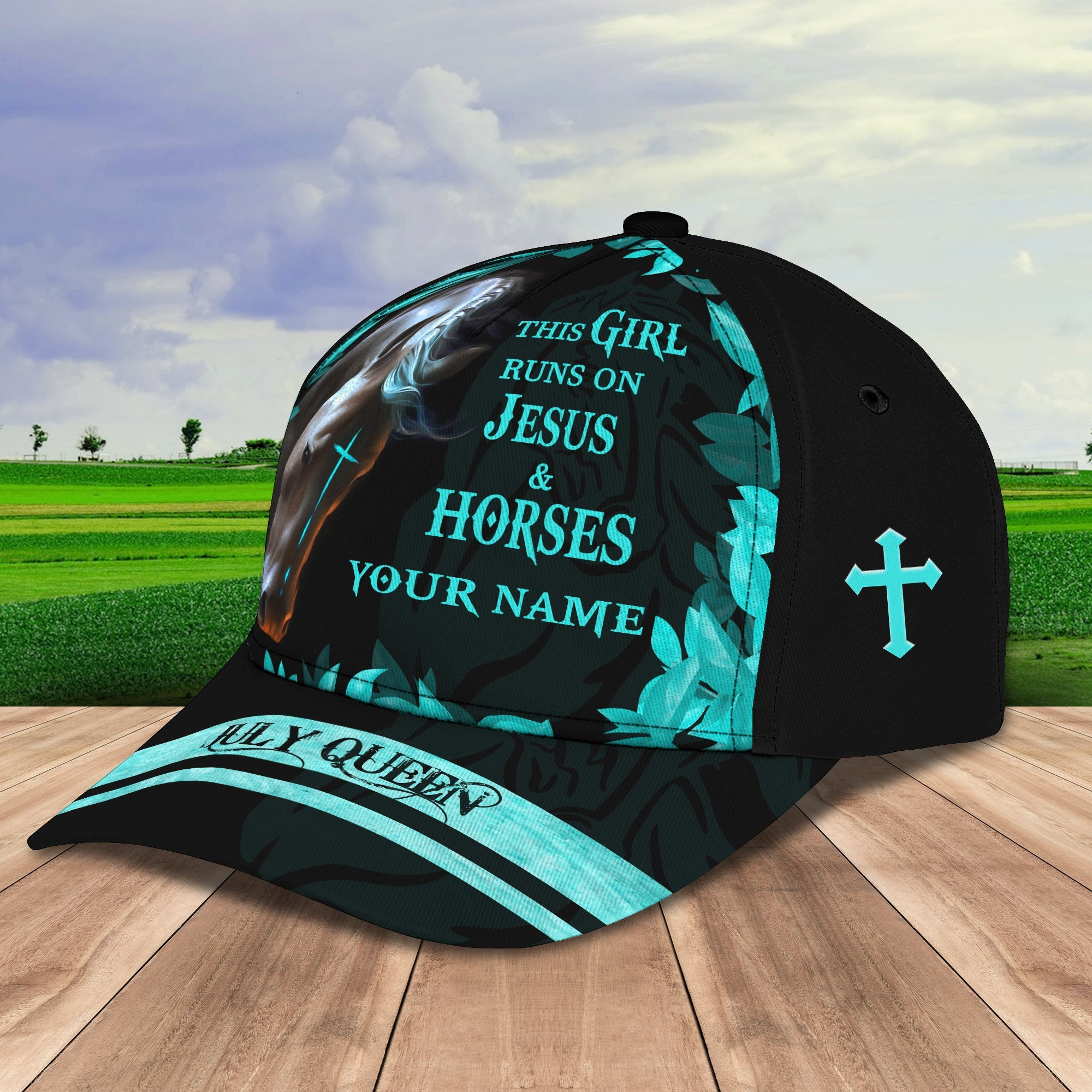Adeenyc Custom Personalized Name Cap - Jesus & Horses Design - July Queen Hats Gifts for men & women Adeenyc.com