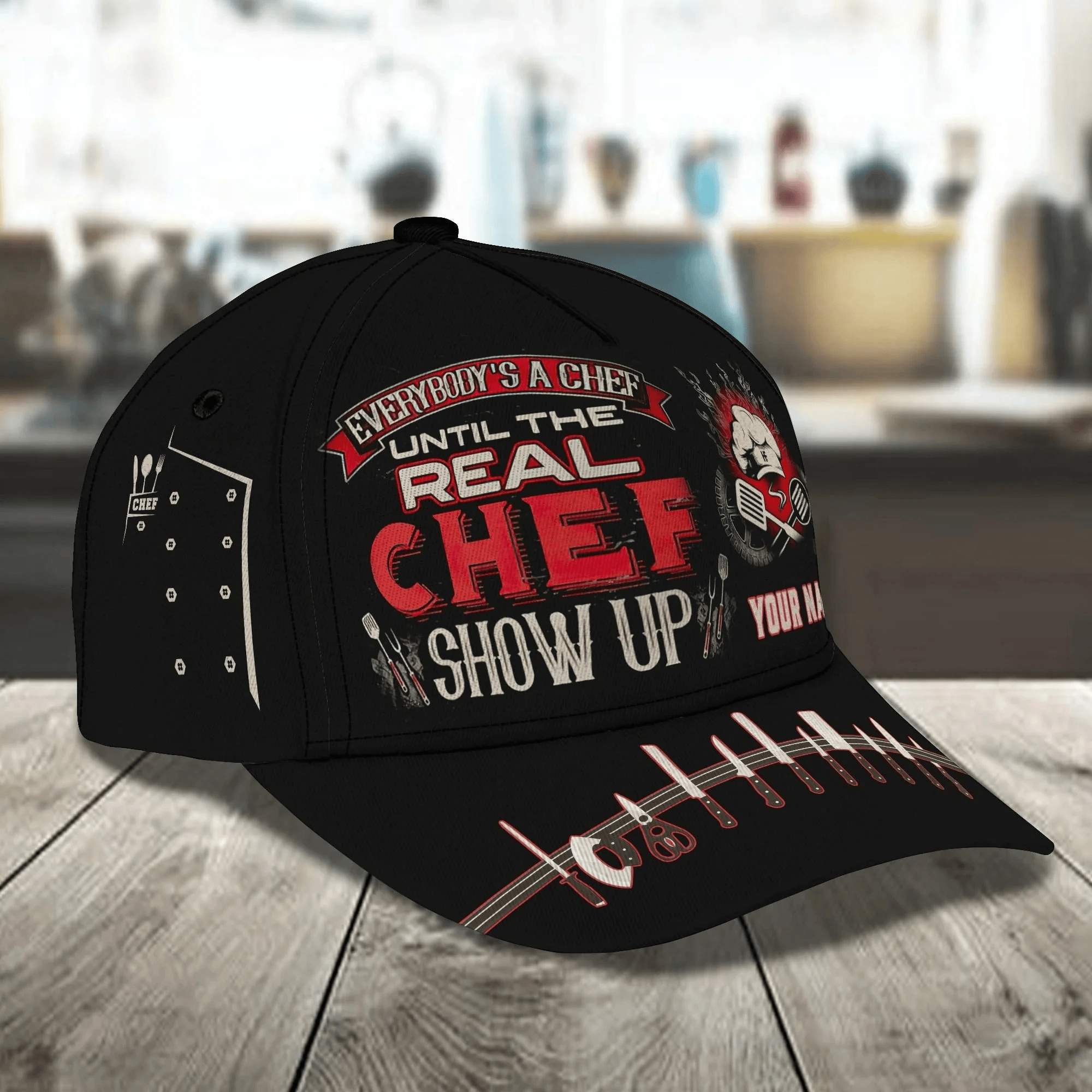 Adeenyc Custom With Name Chef Gear And Uniform Black Baseball Cap For Master Chef,  Quality Classic 3D Chef Cap Trucker Hats Custom Hats Gifts For Men & Women