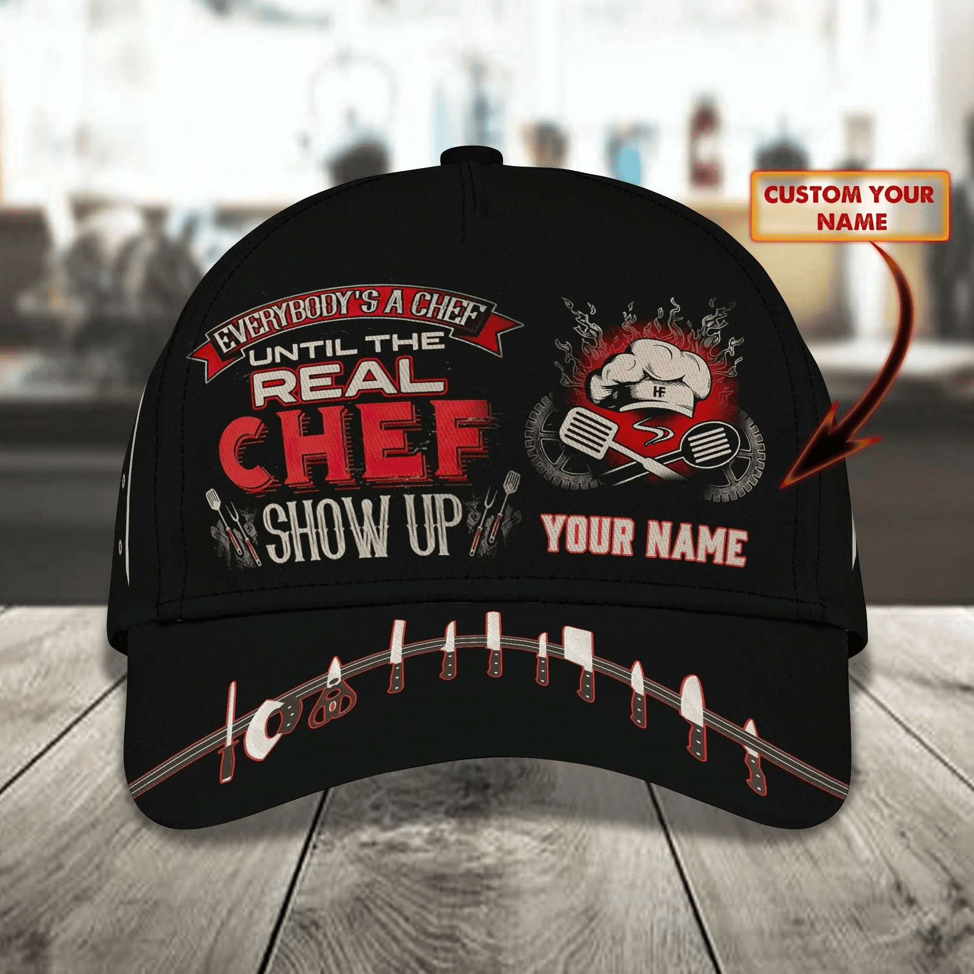 Adeenyc Custom With Name Chef Gear And Uniform Black Baseball Cap For Master Chef,  Quality Classic 3D Chef Cap Trucker Hats Custom Hats Gifts For Men & Women