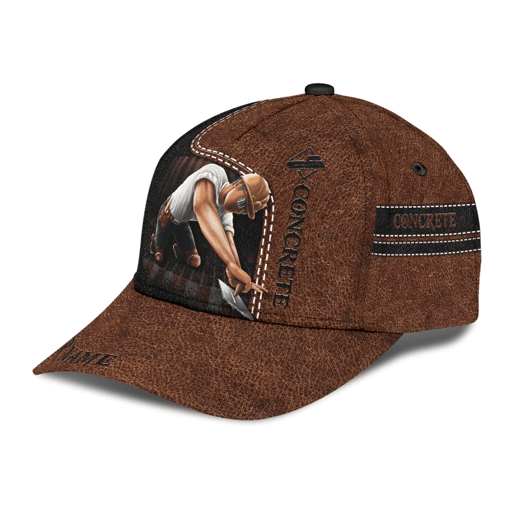 Adeenyc Custom With Name Concrete Finisher Us Leather Cover Baseball Cap Hat, Gift To Concreter Man, Concrete Cap Hat Trucker Hats Custom Hats Gifts For Men & Women