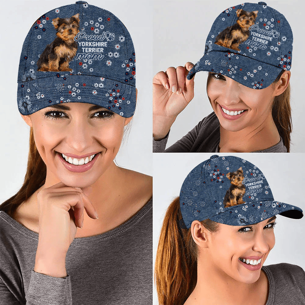 Adeenyc Customize Baseball Cap Hat With Pet Photo, Proud Yorkshire Terrier Mom Classic Cap Hat Trucker Hats Custom Hats Gifts For Men & Women