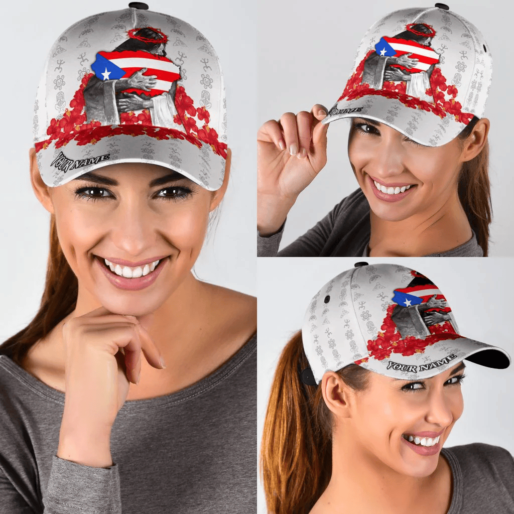 Adeenyc Customize Name Puerto Rico Classic Cap, Hibiscus Puerto Rican Cap Hat, Puerto Rico Gifts Trucker Hats Custom Hats Gifts For Men & Women