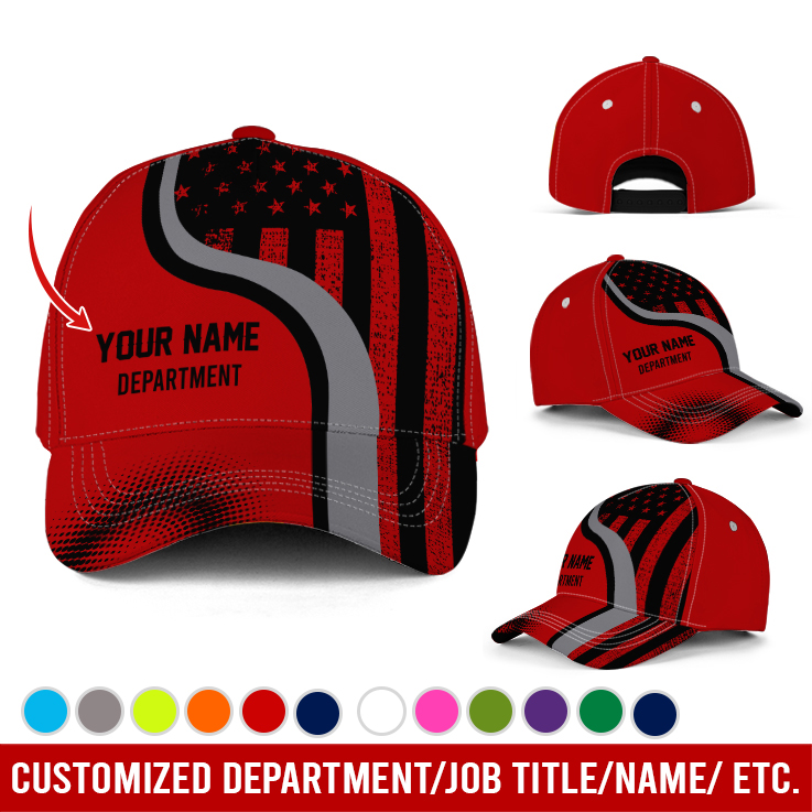 Adeenyc Customized Name And Department American Flag Full Color Classic Hat Baseball Cap Trucker Hats Custom Hats Gifts For Men & Women