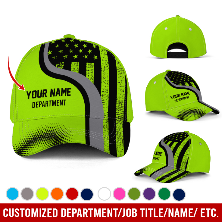 Adeenyc Customized Name And Department American Flag Full Color Classic Hat Baseball Cap Trucker Hats Custom Hats Gifts For Men & Women