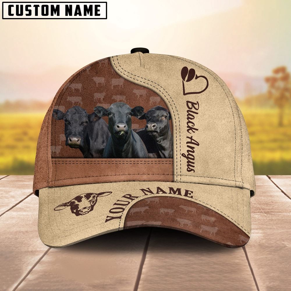 Adeenyc Customized Name Black Angus Happiness Brown Yellow Cap, Farm Cap, Farmer Baseball Cap, Cow Cap, Cow Gift, Farm Animal Hat Trucker Hats Custom Hats Gifts For Men & Women