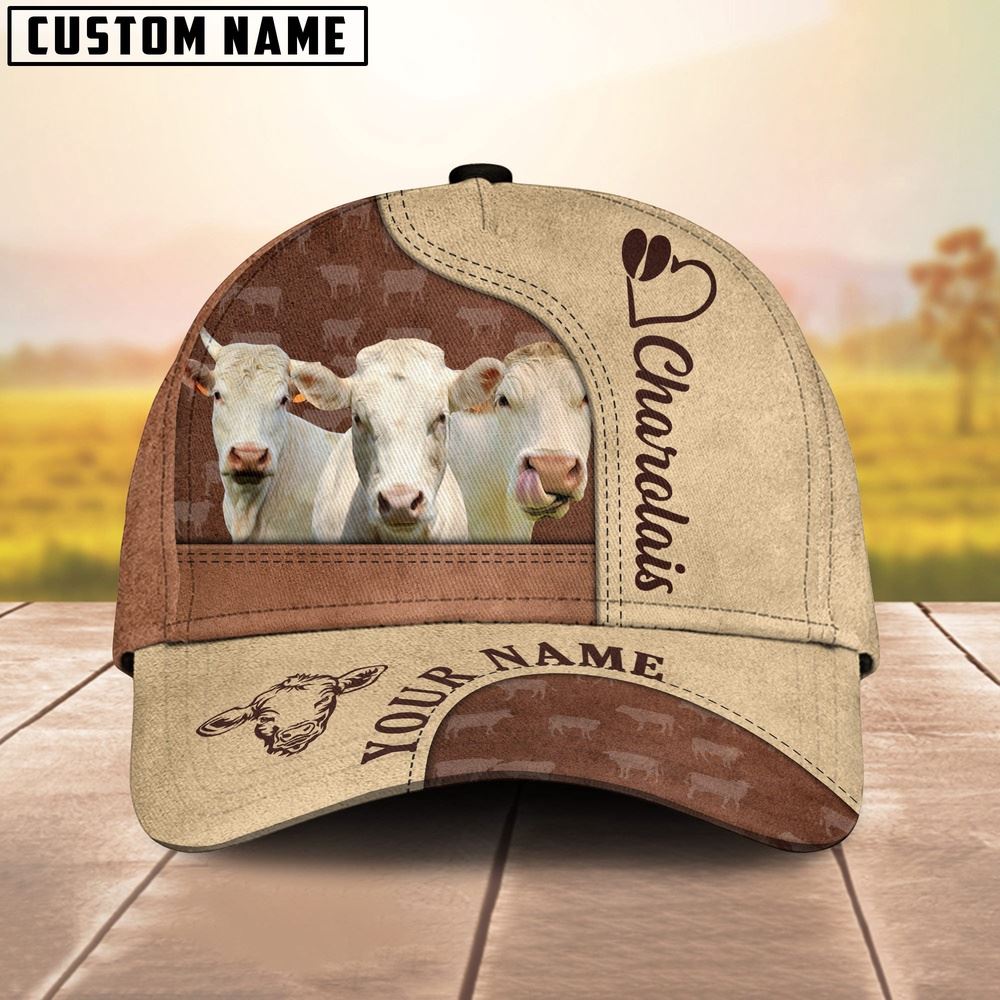 Adeenyc Customized Name Charolais Happiness Brown Yellow Cap, Farm Cap, Farmer Baseball Cap, Cow Cap, Cow Gift, Farm Animal Hat Trucker Hats Custom Hats Gifts For Men & Women