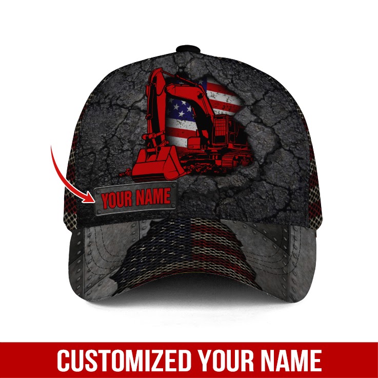 Adeenyc Customized Name Excavator 3D Classic Hat Baseball Cap Trucker Hats Custom Hats Gifts For Men & Women