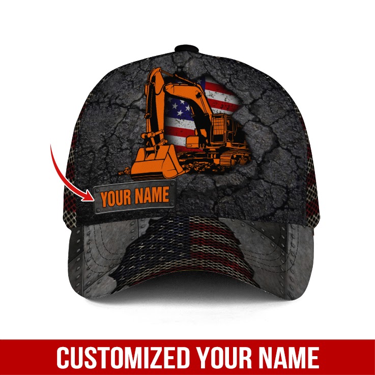 Adeenyc Customized Name Excavator 3D Classic Hat Baseball Cap Trucker Hats Custom Hats Gifts For Men & Women