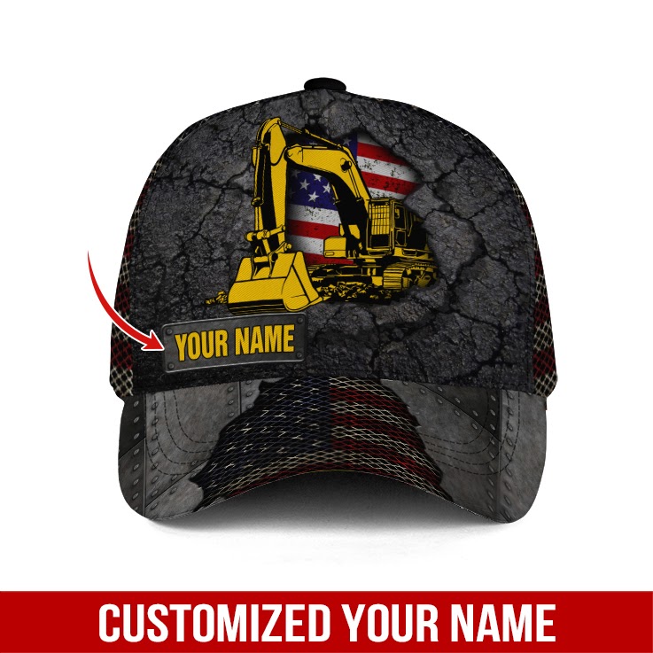 Adeenyc Customized Name Excavator 3D Classic Hat Baseball Cap Trucker Hats Custom Hats Gifts For Men & Women