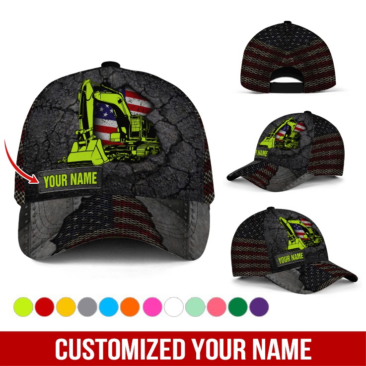 Adeenyc Customized Name Excavator 3D Classic Hat Baseball Cap Trucker Hats Custom Hats Gifts For Men & Women