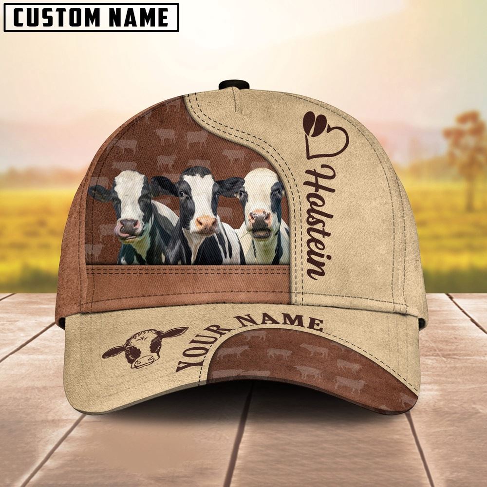 Adeenyc Customized Name Holstein Happiness Brown Yellow Cap, Farm Cap, Farmer Baseball Cap, Cow Cap, Cow Gift, Farm Animal Hat Trucker Hats Custom Hats Gifts For Men & Women