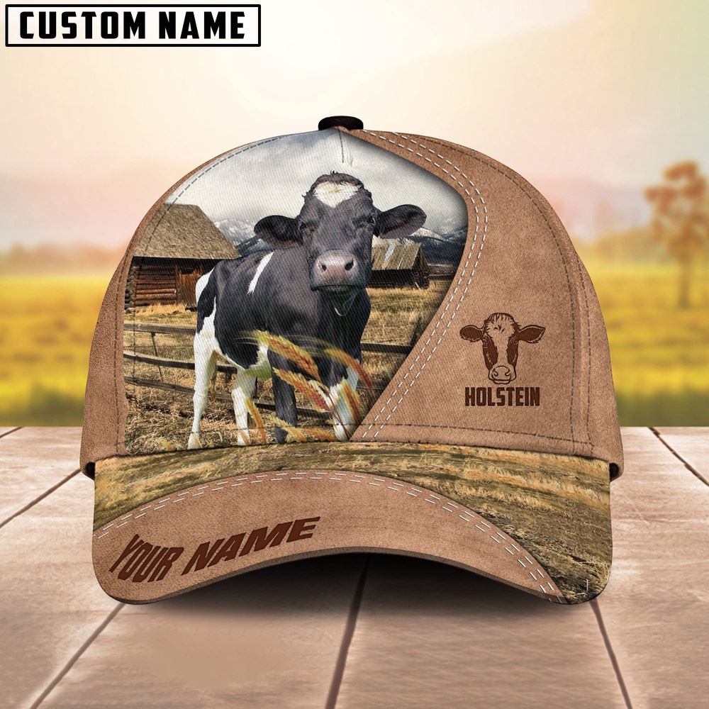 Adeenyc Customized Name Holstein On Ranch Light Brown Cap, Farm Cap, Farmer Baseball Cap, Cow Cap, Cow Gift, Farm Animal Hat Trucker Hats Custom Hats Gifts For Men & Women