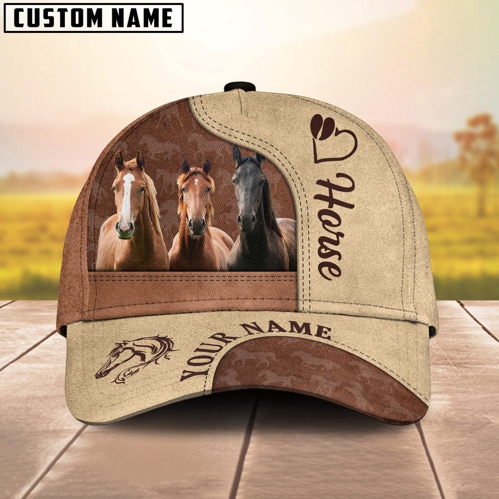 Adeenyc Customized Name Horse Happiness Brown Yellow Cap, Farm Cap, Farmer Baseball Cap, Cow Cap, Cow Gift, Farm Animal Hat Trucker Hats Custom Hats Gifts For Men & Women