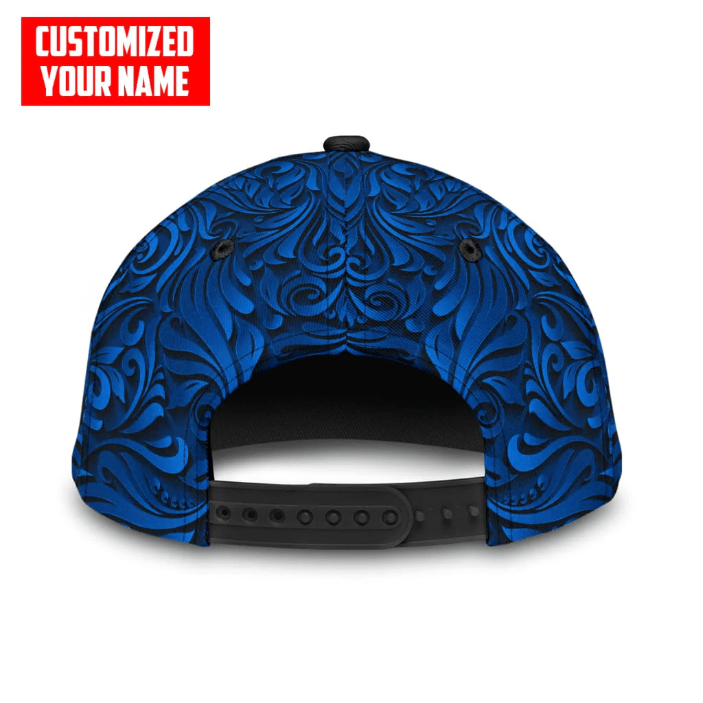 Adeenyc Customized Name Police Skull Classic Cap Blue Skull Baseball Cap Hat Trucker Hats Custom Hats Gifts For Men & Women