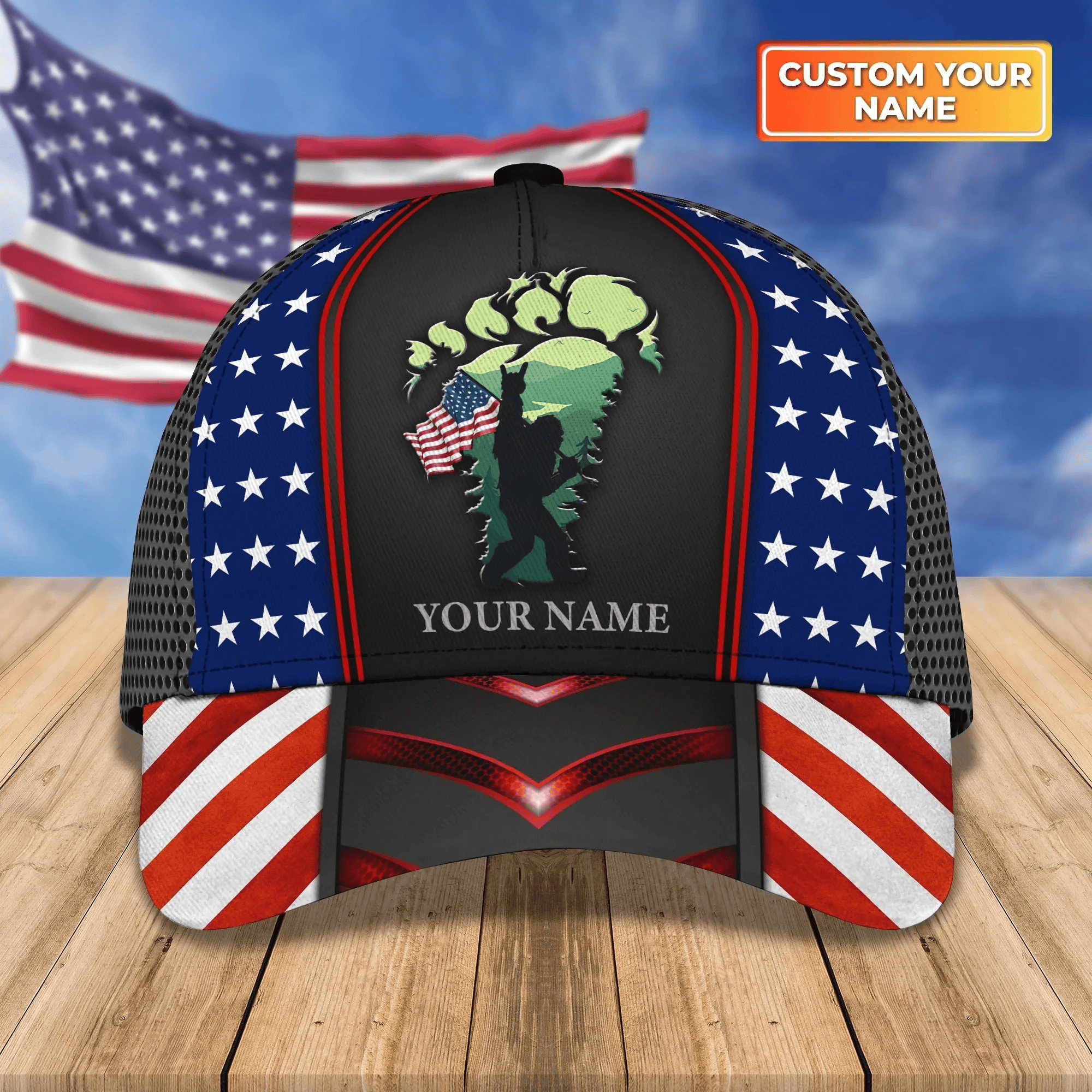 Adeenyc Customized With Name Bigfoot Camping Cap, Big Foot Baseball Classic Cap Hat For Camper Trucker Hats Custom Hats Gifts For Men & Women