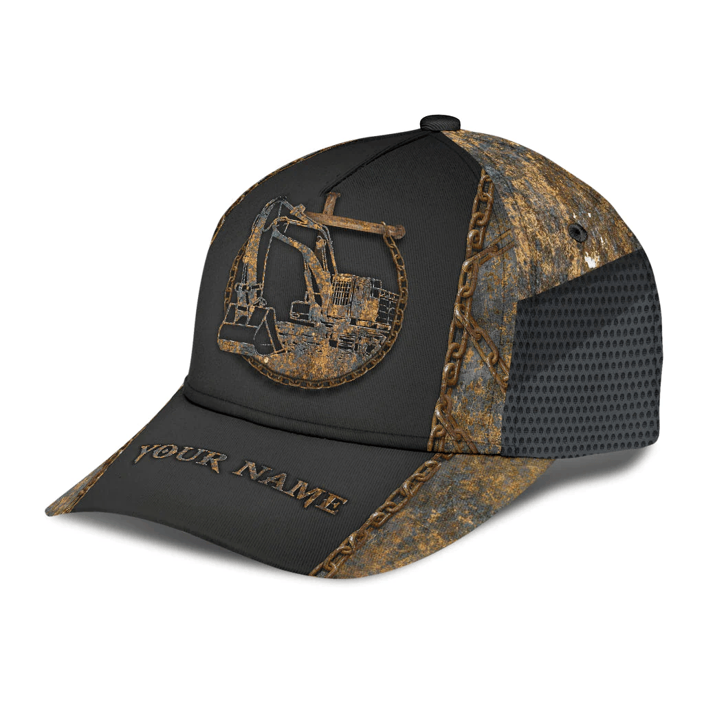 Adeenyc Customized With Name Excavator 3D Full Printing Classic Cap Hat, Excavator Baseball Cap Hat Trucker Hats Custom Hats Gifts For Men & Women