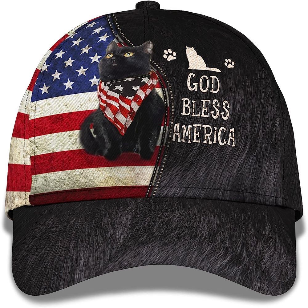 Adeenyc Cute Cat Us Flag God Bless America Baseball Cap, Christian Baseball Cap, Religious Cap, Christian Hat Trucker Hats Custom Hats Gifts For Men & Women