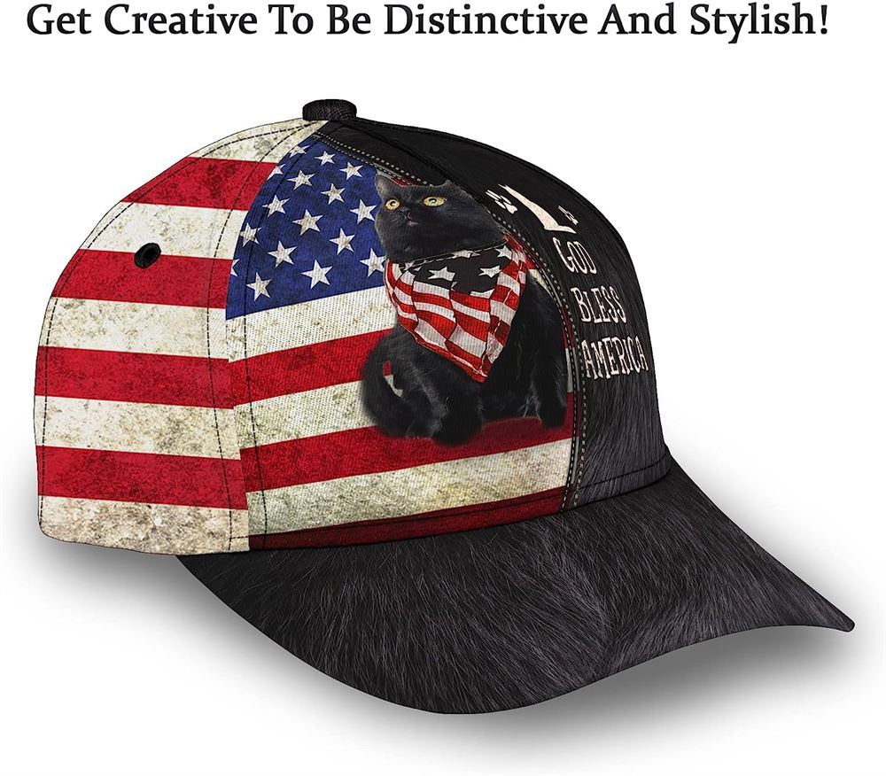 Adeenyc Cute Cat Us Flag God Bless America Baseball Cap, Christian Baseball Cap, Religious Cap, Christian Hat Trucker Hats Custom Hats Gifts For Men & Women