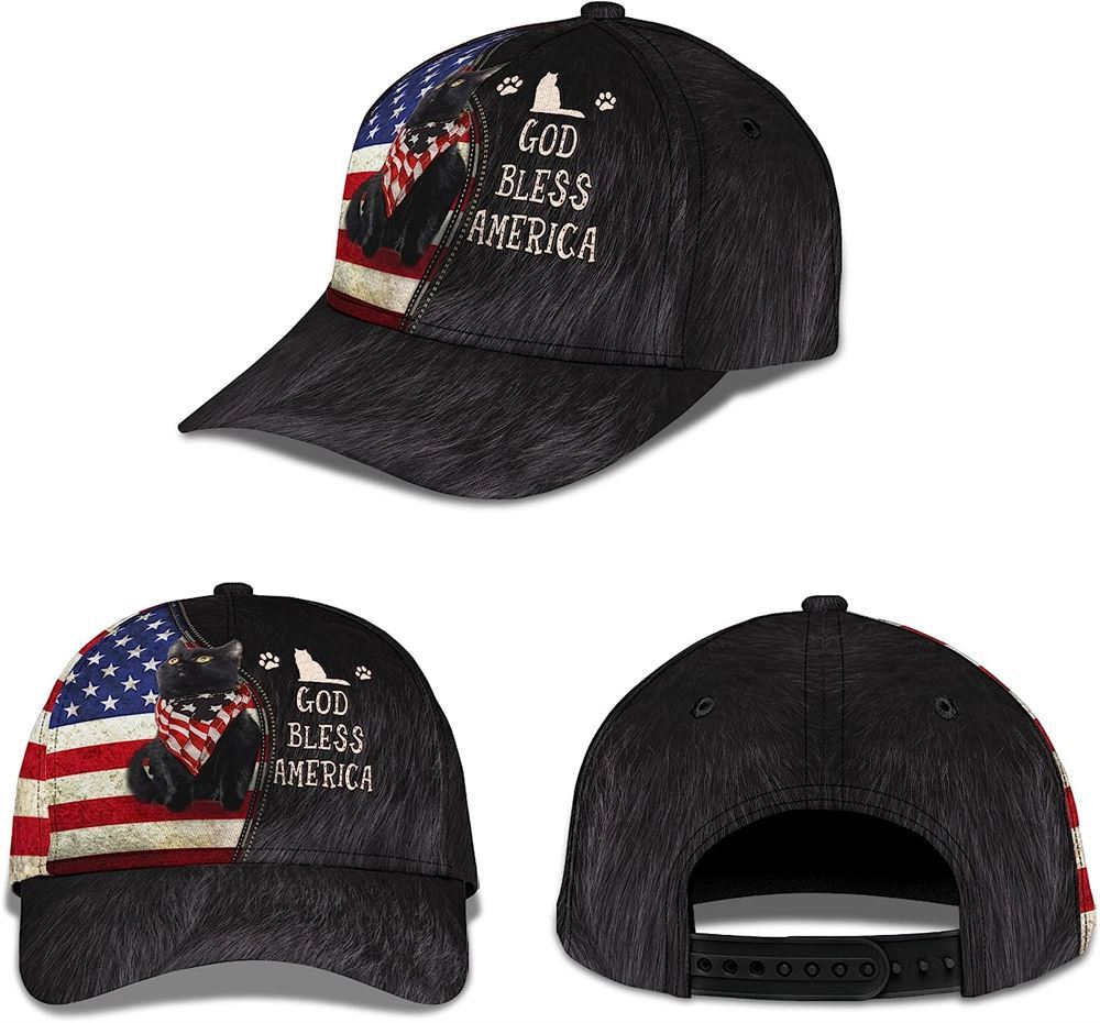 Adeenyc Cute Cat Us Flag God Bless America Baseball Cap, Christian Baseball Cap, Religious Cap, Christian Hat Trucker Hats Custom Hats Gifts For Men & Women