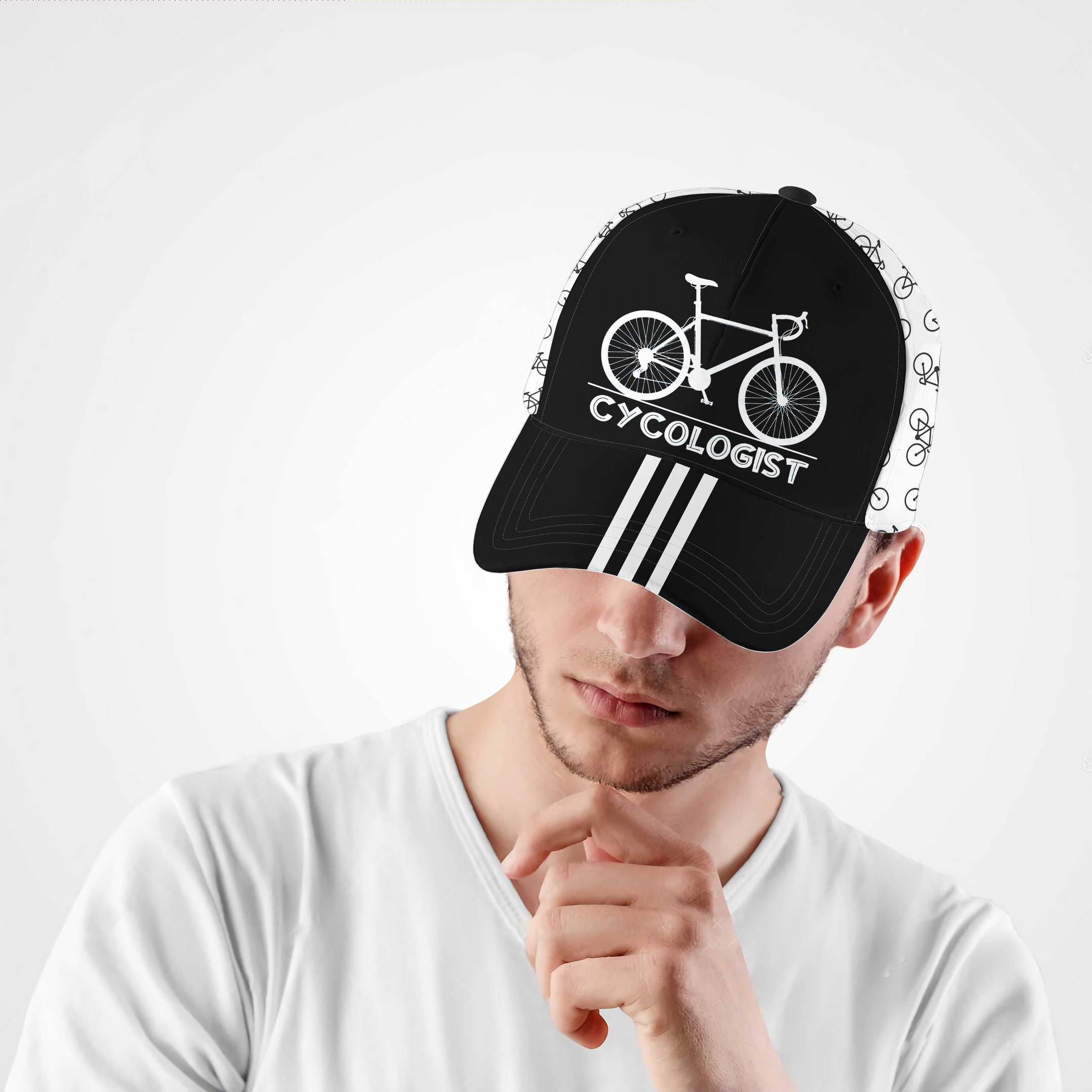 Adeenyc - Cycologist Classic Cap Baseball Hat, Black And White Mountain Bike Pattern Cycling Baseball Cap Trucker Hats Custom Hats Gifts For Men & Women