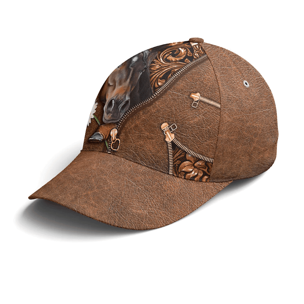 Adeenyc Daisy Horse Leather Style Baseball Cap All Over Print Trucker Hats Custom Hats Gifts For Men & Women