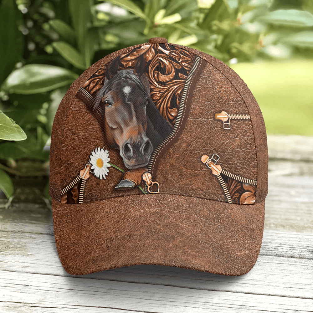 Adeenyc Daisy Horse Leather Style Baseball Cap All Over Print Trucker Hats Custom Hats Gifts For Men & Women