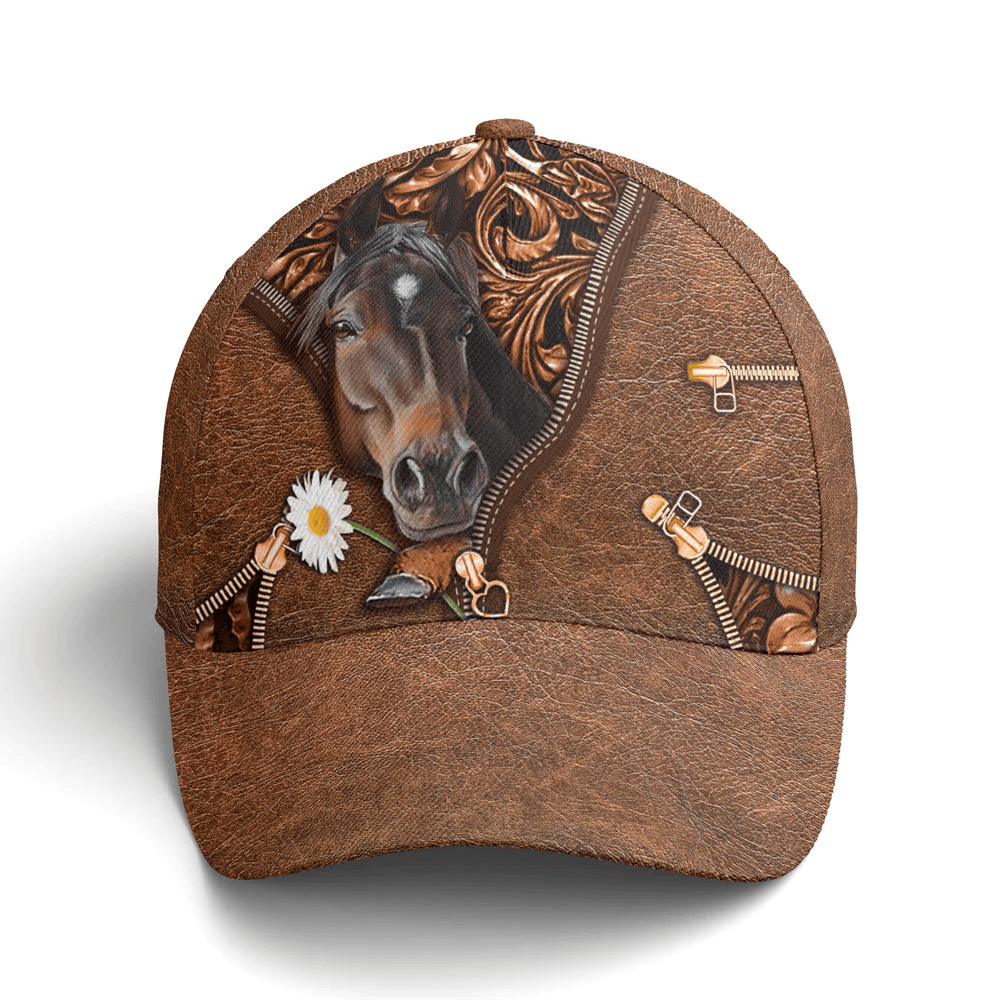 Adeenyc Daisy Horse Leather Style Baseball Cap All Over Print Trucker Hats Custom Hats Gifts For Men & Women