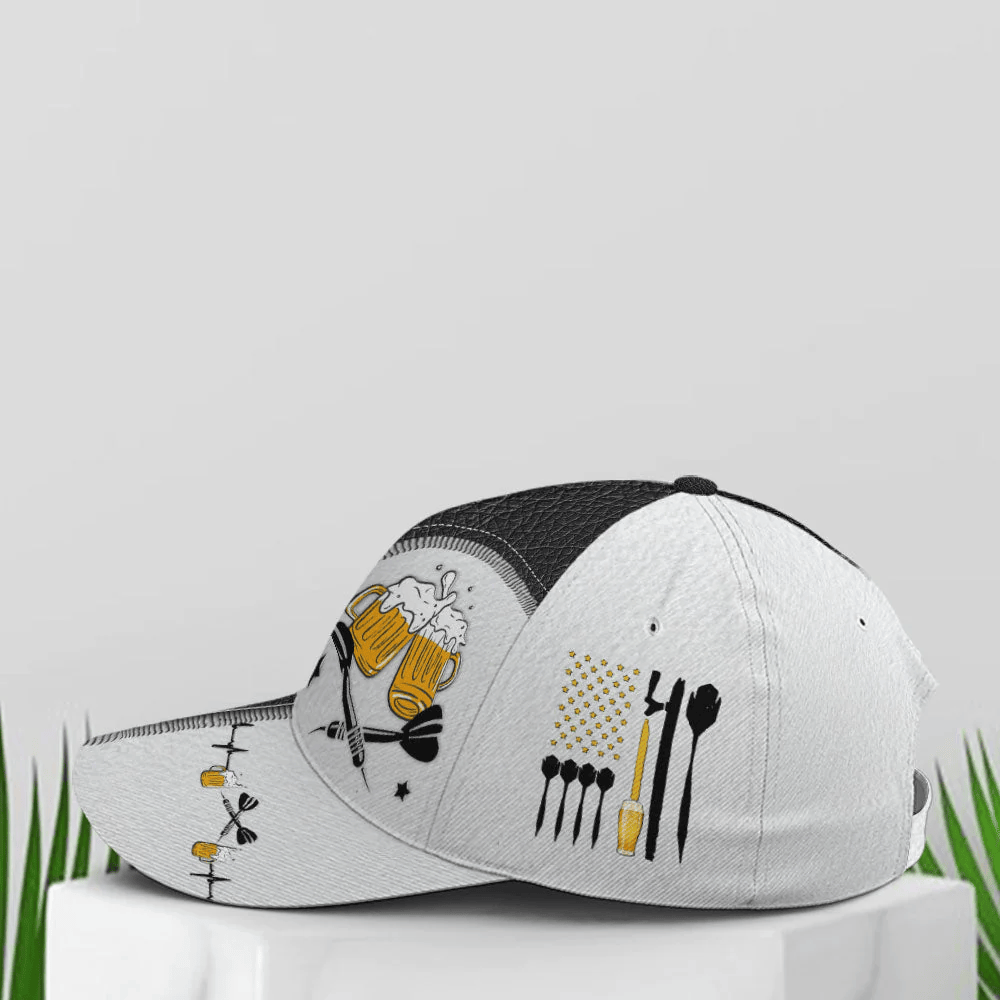 Adeenyc Dart And Beer Two-tone Leather Baseball Cap Trucker Hats Custom Hats Gifts For Men & Women