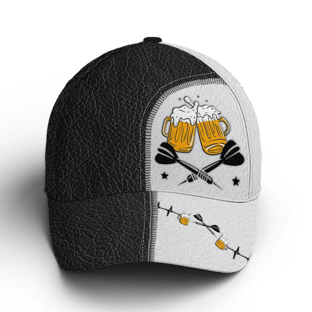 Adeenyc Dart And Beer Two-tone Leather Baseball Cap Trucker Hats Custom Hats Gifts For Men & Women