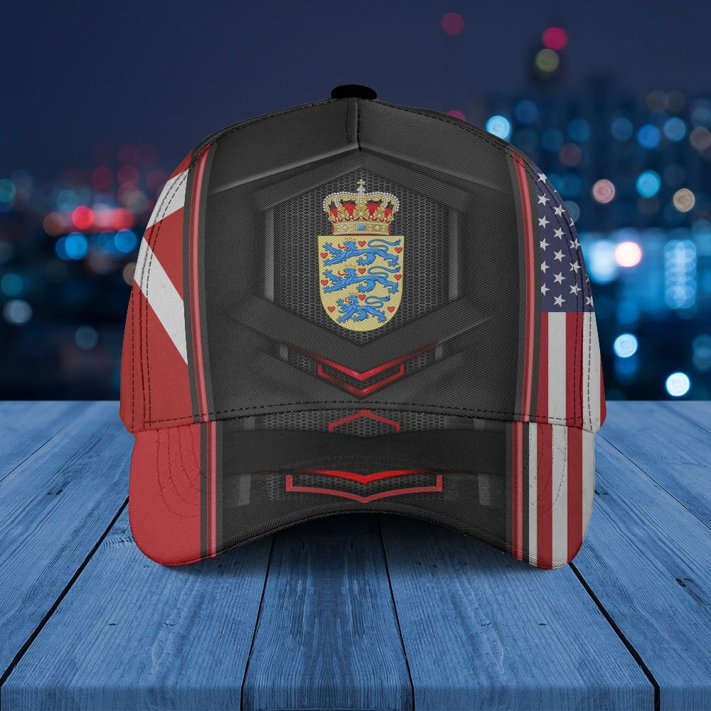 Adeenyc - Denmark Coat Of Arms & American Flag Classic Cap Baseball Hat Trucker Hats Custom Hats Gifts For Men & Women