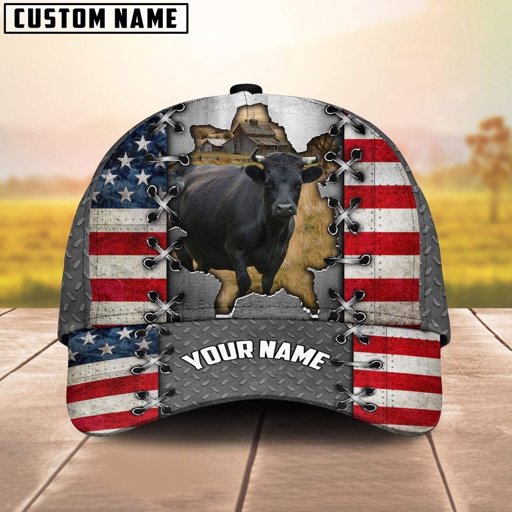 Adeenyc Dexter Customized Name US Flag Cap, Farm Cap, Farmer Baseball Cap, Cow Cap, Cow Gift, Farm Animal Hat Trucker Hats Custom Hats Gifts For Men & Women