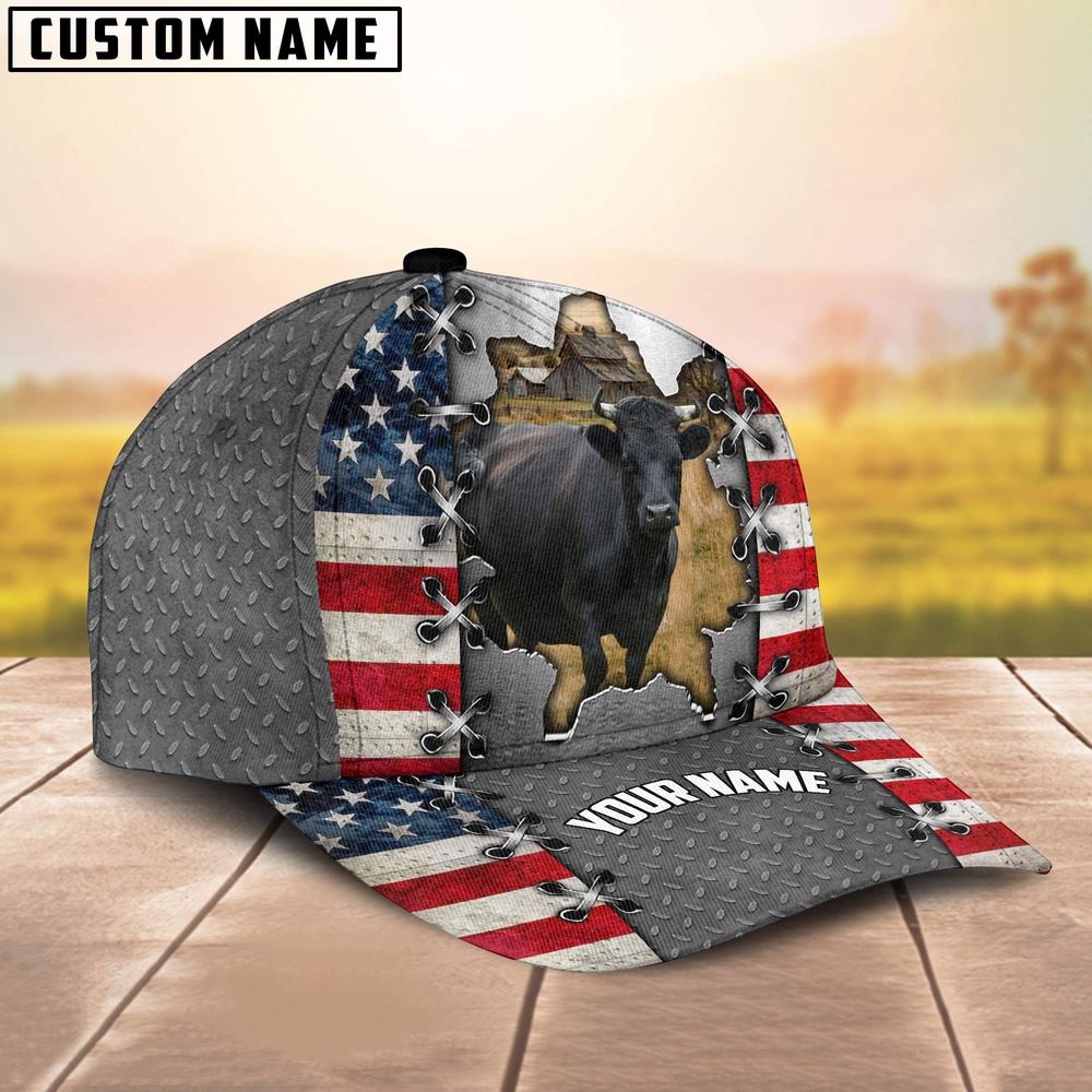 Adeenyc Dexter Customized Name US Flag Cap, Farm Cap, Farmer Baseball Cap, Cow Cap, Cow Gift, Farm Animal Hat Trucker Hats Custom Hats Gifts For Men & Women