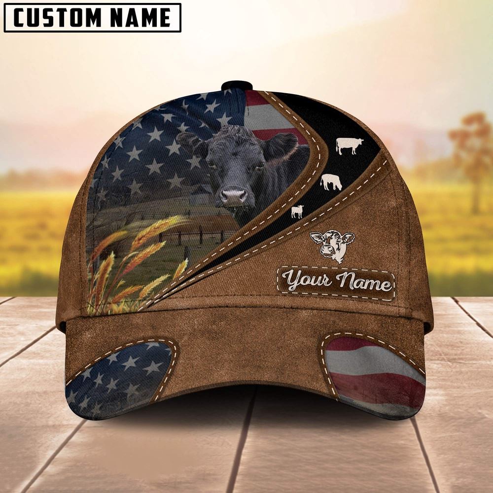 Adeenyc Dexter Leather Pattern American Customized Name Cap, Farm Cap, Farmer Baseball Cap, Cow Cap, Cow Gift, Farm Animal Hat Trucker Hats Custom Hats Gifts For Men & Women