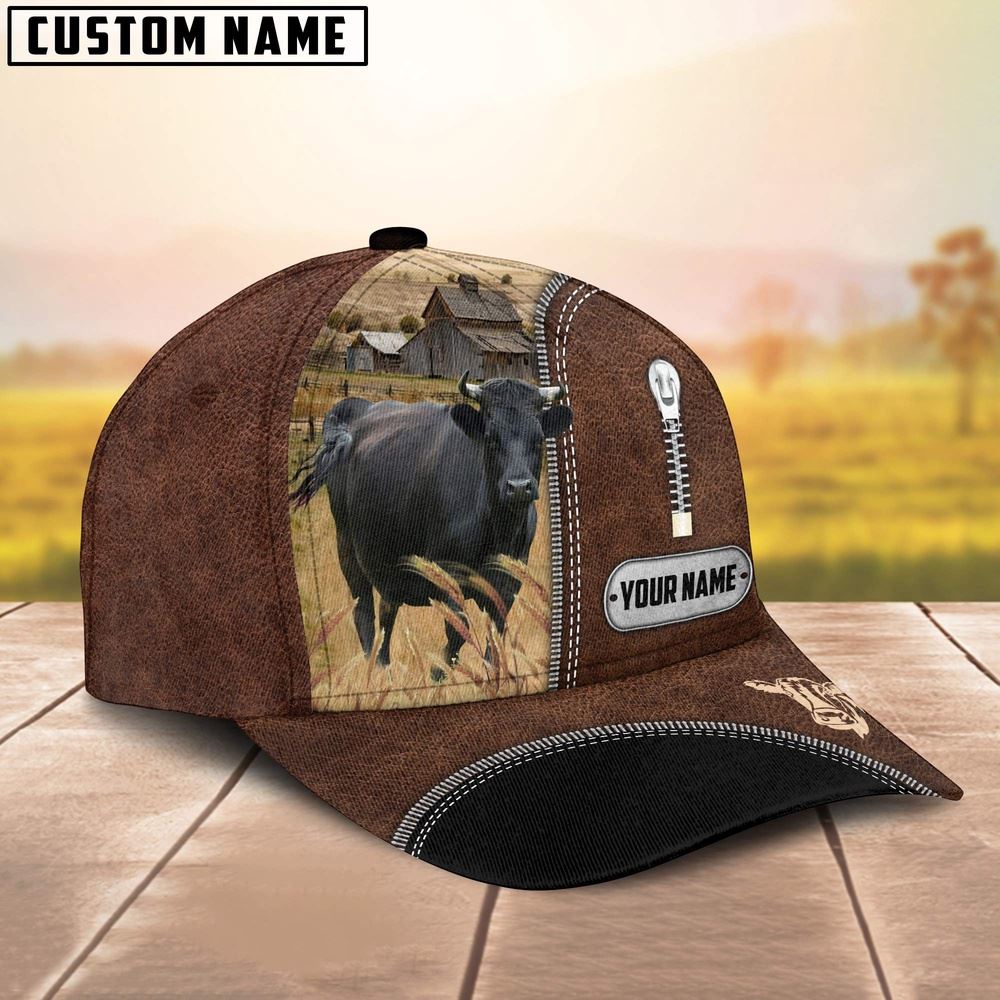 Adeenyc Dexter Leather Zip Pattern Customized Name Cap, Farm Cap, Farmer Baseball Cap, Cow Cap, Cow Gift, Farm Animal Hat Trucker Hats Custom Hats Gifts For Men & Women