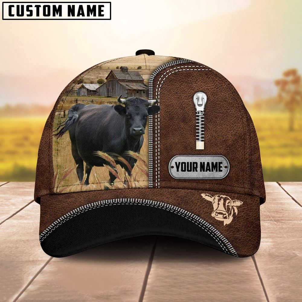Adeenyc Dexter Leather Zip Pattern Customized Name Cap, Farm Cap, Farmer Baseball Cap, Cow Cap, Cow Gift, Farm Animal Hat Trucker Hats Custom Hats Gifts For Men & Women