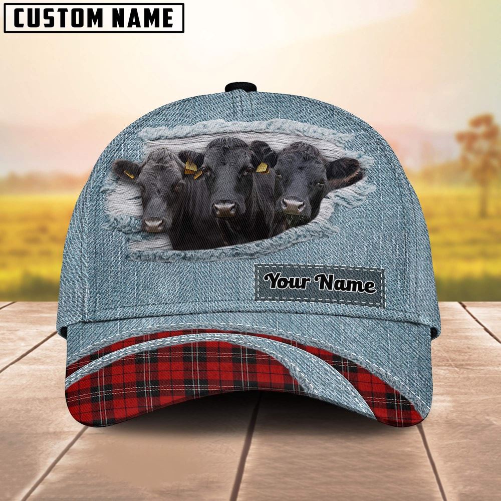 Adeenyc Dexter Red Caro And Jeans Pattern Customized Name Cap, Farm Cap, Farmer Baseball Cap, Cow Cap, Cow Gift, Farm Animal Hat Trucker Hats Custom Hats Gifts For Men & Women