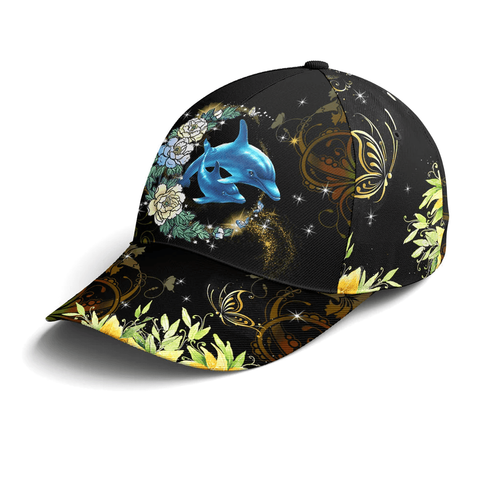 Adeenyc Dolphin And Flowers Baseball Cap All Over Print Trucker Hats Custom Hats Gifts For Men & Women